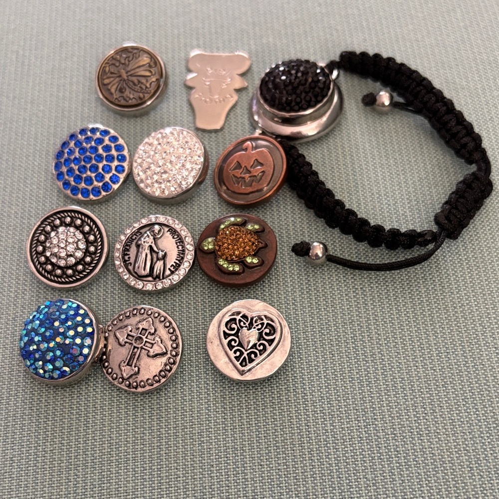Chic Black and Silver Charm Bracelet with 11 snap in charms and charm remover.